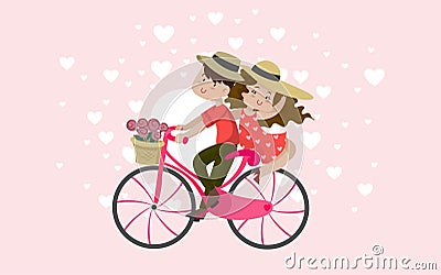 Pictures of couples traveling together on the day of love Cartoon Illustration