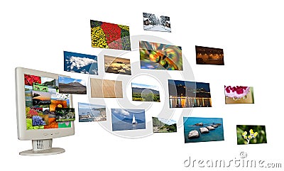 Pictures Flying From a Monitor Stock Photo