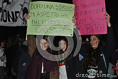 8th of march women`s right demonstration Rome Editorial Stock Photo