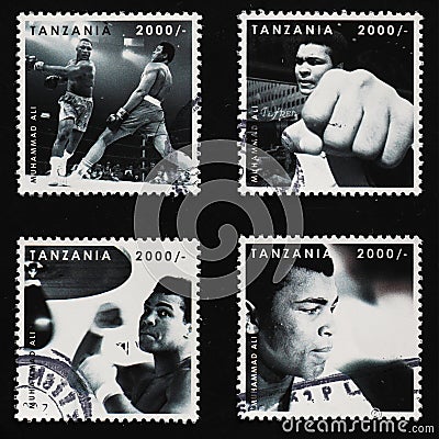 Pictures of Mohammed AlÃ¬ on a series of stamps Editorial Stock Photo
