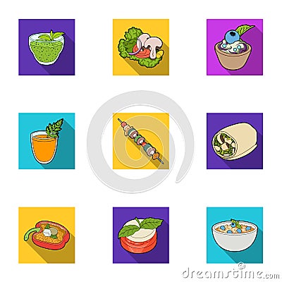 Pictures about vegetarianism. Vegetarian dishes, food vegetarian. Vegetables, fruits, herbs, mushrooms. Vegetarian Vector Illustration