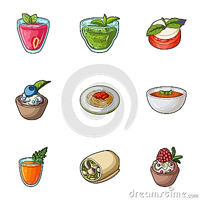 Pictures about vegetarianism. Vegetarian dishes, food vegetarian. Vegetables, fruits, herbs, mushrooms. Vegetarian Vector Illustration