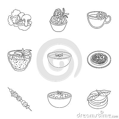 Pictures about vegetarianism. Vegetarian dishes, food vegetarian. Vegetables, fruits, herbs, mushrooms. Vegetarian Vector Illustration