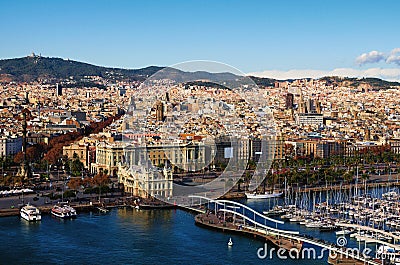 Picturesque aerial landscape of historic part of Barcelona during sunny day Stock Photo