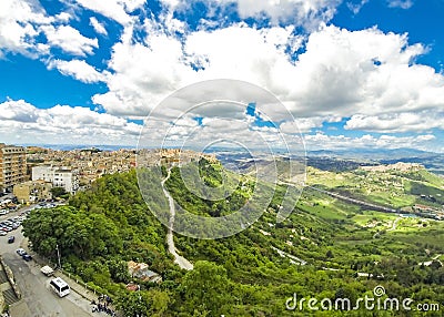 Picturesque aerial view of Enna old town, Sicily, Italy Editorial Stock Photo