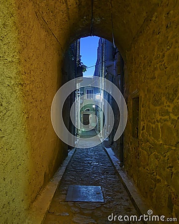 Picturesque alley night view, Chios island Stock Photo