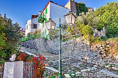 Picturesque alley in the old Chora of Alonissos, Greece Stock Photo