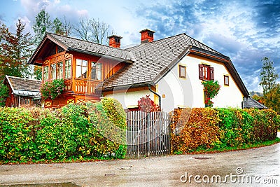 Picturesque autumn scene of Altausseer Village Editorial Stock Photo