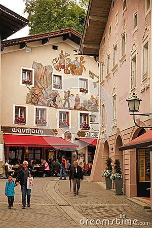 Picturesque buildings in the old town. Berchtesgaden.Germany Editorial Stock Photo