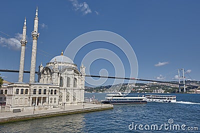 Picturesque Buyuk mecidiye cami in Bosporus strait. Istanbul, Turkey Stock Photo