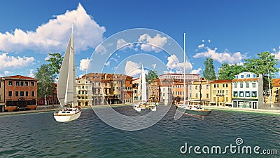 Picturesque city in Italy 3d rendering Stock Photo