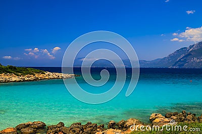 The picturesque Cleopatra beach in the Aegean Sea in Turkey,near Bodrum and Marmaris - a beautiful place for excursions and travel Stock Photo