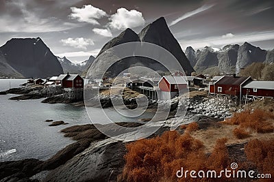 Picturesque Coastal Village: A Glimpse of Norway s Stunning Fjord Landscape, ai generative Stock Photo