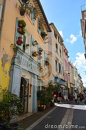 The picturesque and colorful streets of the old town of Marseille, France. Editorial Stock Photo