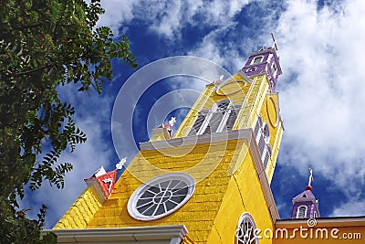 Castro, Chiloe Island, Chile - The Picturesque Colorful Towers of the Wooden Jesuit Church in Castro Stock Photo