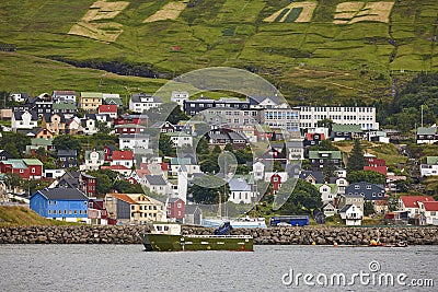 Picturesque colorful village of Vestmanna in Feroe islands. Denmark Stock Photo