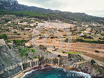 Picturesque cove and Mediterranean Sea of Banyalbufar village. Mallorca, Spain Stock Photo