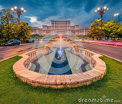 Picturesque evenig view of Palace of the Parliament. Editorial Stock Photo