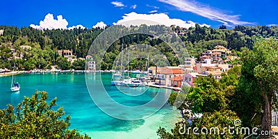 Picturesque fishing village Lakka in Paxos with turquoise sea, I Stock Photo