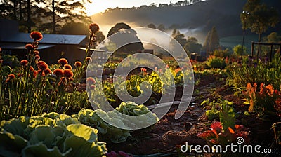 Picturesque garden by a rustic countryside abode Stock Photo