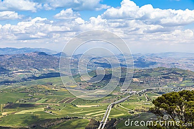 Picturesque green hilly valley near Enna city, Sicily, Italy Stock Photo