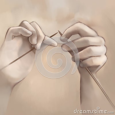 Picturesque hand drawing knitting needles. Illustration. Stock Photo