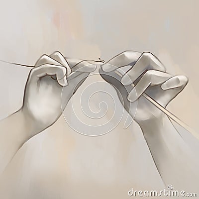 Picturesque hand drawing knitting needles. Illustration. Stock Photo