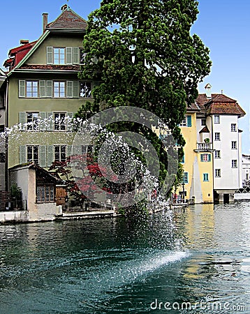 Picturesque house in Luzern, Switzerland, near the lake Lucerne Stock Photo