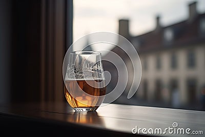 Savoring A Cold Beer on the Balcony with Ample Copy Space Stock Photo