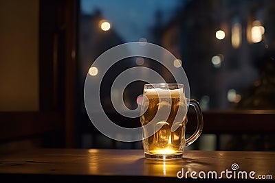 Savoring A Cold Beer on the Balcony with Ample Copy Space Stock Photo