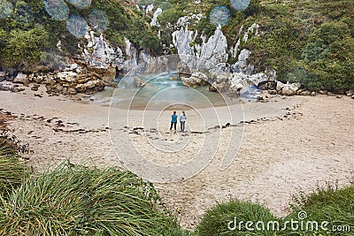 Picturesque inlet sand and rocky beach. Gulpiyuri, Asturias. Spain Editorial Stock Photo
