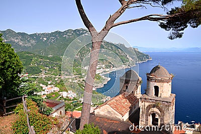 Picturesque landscape of famous Amalfi Coast, view from Villa Rufolo in Ravello, Italy Stock Photo