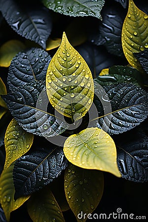 Picturesque landscape featuring a cluster of vibrant black and yellow leaves Stock Photo