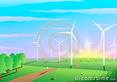 Picturesque landscape of a wind farm, Ecology concept Vector Illustration