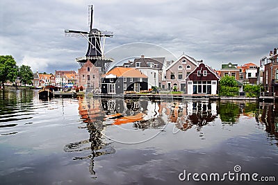 Picturesque landscape with windmill. Haarlem Stock Photo