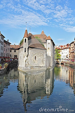 The medieval prison in the middle of a large city canal Stock Photo