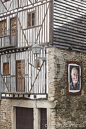 Picturesque medieval village of Mogarraz. Antique stone facade. Salamanca, Spain Editorial Stock Photo