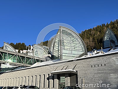 The picturesque modern Tschuggen Grand Hotel in the Swiss alpine resort of Arosa Editorial Stock Photo