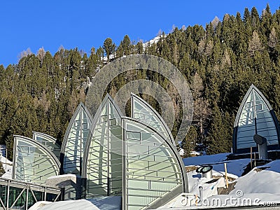 The picturesque modern Tschuggen Grand Hotel in the Swiss alpine resort of Arosa Editorial Stock Photo