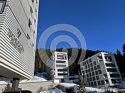 The picturesque modern Tschuggen Grand Hotel in the Swiss alpine resort of Arosa Editorial Stock Photo