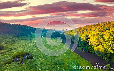 Picturesque morning view of Strypa river, Ukraine, Europe. Stock Photo