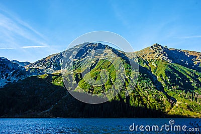 Picturesque mountain lake Sea Eye, the Fish Brook Valley/Poland. Stock Photo