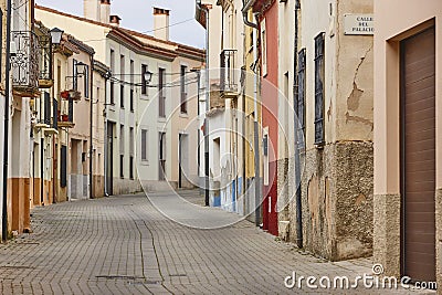 Picturesque multicolored houses facade in Palencia old town. Castilla Leon Stock Photo