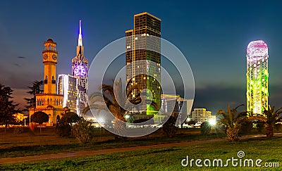 Night view of Miracle park at Batumi Stock Photo