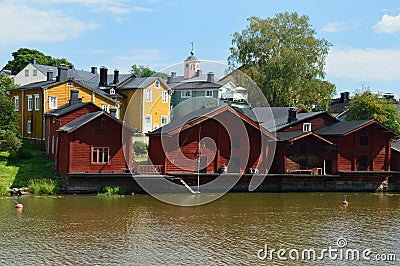 Picturesque old town of Porvoo, Finland - old coastal barns Stock Photo