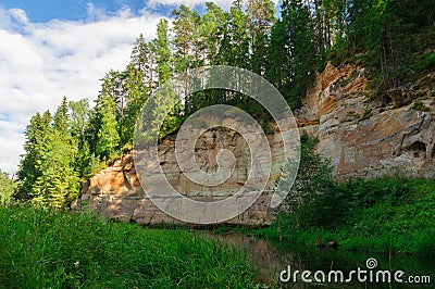 Picturesque outcrops of Taevaskoda on Ahja river Stock Photo