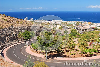 Picturesque outstanding landscape of beautiful resort playa de las americas on tenerife, spain Stock Photo