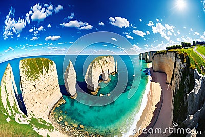 Picturesque panoramic landscape on the cliffs, nature, sea & ocean Cartoon Illustration