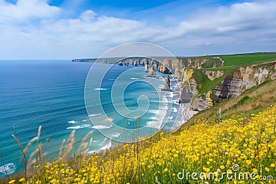 Picturesque panoramic landscape on the cliffs, nature, sea & ocean Cartoon Illustration