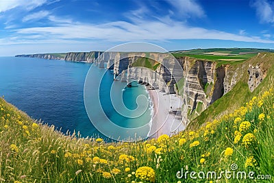 Picturesque panoramic landscape on the cliffs, nature, sea & ocean Cartoon Illustration